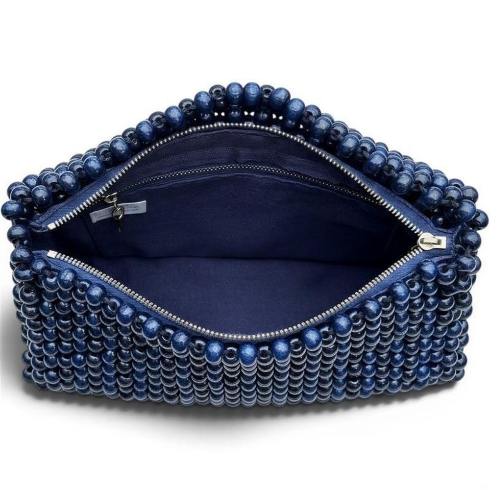 Vintage 1960s ADG Fashion Imports Beaded Navy Blue Retro Purse Bag - Picture 5 of 11